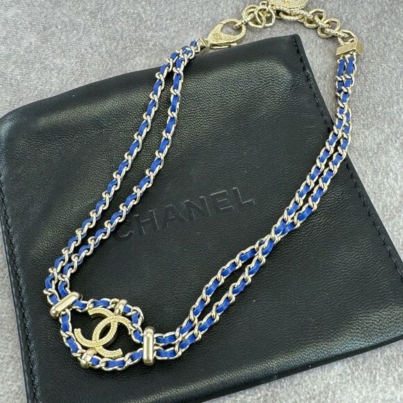 Chanel Metal Lambskin Blue Chain Link Choker Necklace - Picture 10 of 10